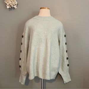 Button Sleeve Wool Blend Mock Neck Sweater
